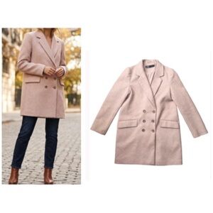 Zara Chic Preppy Blush Pink Textured Pea Coat